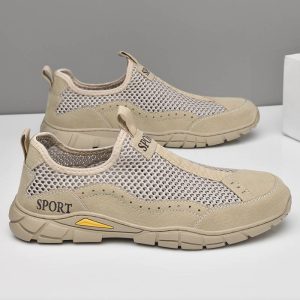 2023 Summer Cross-border Men's Casual Sports Shoes Large Size Leather Mesh Shoes Hollow Breathable Outdoor Casual Shoes