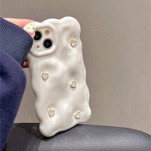 Pearl white three-dimensional love for iPhone 14promax13 12 11 phone case niche girls