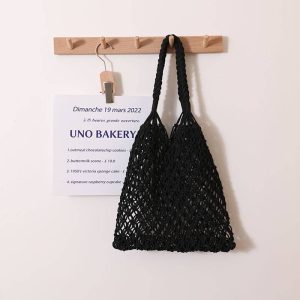 Chic wind cotton thread hand-woven bag beach bag women's bag one-shoulder portable leisure hollow travel holiday fishnet bag
