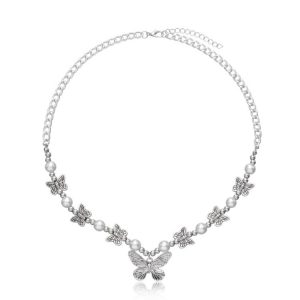 Vintage butterfly pendant necklace clavicle chain