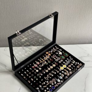 MYDARB Exquisite Practical Fine 100 Slot Ring Display Tray Organizer Show Case Jewelry Earrings Holder Storage Box Transparent Window