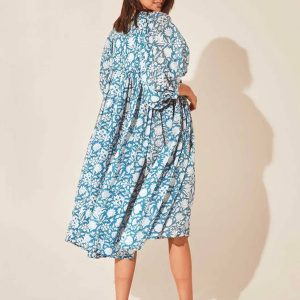 Cross-border hot new floral fashion women's loose casual mid-sleeve summer cotton dress wholesale