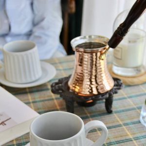 Turkish handmade thickened copper coffee pot hot milk boiling tea pot wooden handle heatproof hand brew pot