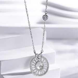 Geometric round heart sterling silver necklace