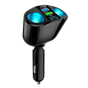 New dual USB type-C car charger with digital display QC3.0 fast charging multi-function cigarette lighter to expand car charger