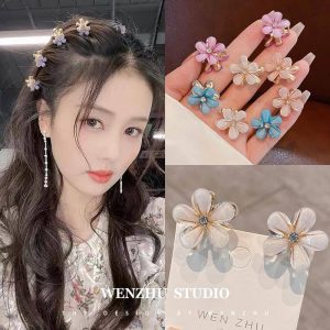 Hot Sale Hair Accessories Women Graceful Pearl Mini Hair Claws Fashion Metal Crystal Flower Hair Claw Clips for Girls