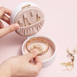 Portable Jewelry Organizer Soft Storage Round Ring Box Clear Lid Jewelry Travel Case For Rings Earrings