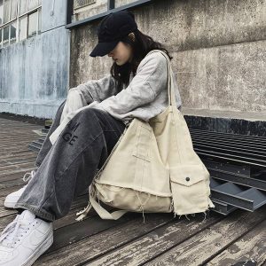 Ragged Vintage Hip Hop Messenger Bag Irregular Canvas Bag Women's Tote Bag