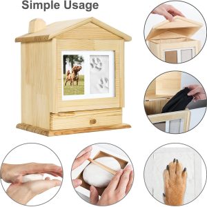 Pet memorial urn with picture frame Wooden funeral urn for cats and dogs