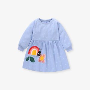 Little maven girls' dress autumn European and American children's long-sleeved sweater dress pure cotton cute embroidery Children dress
