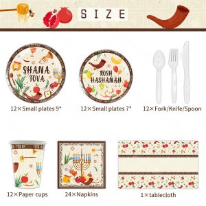 Jewish New Year theme disposable paper plates paper napkins tablecloth 12 people party tableware set scene decoration
