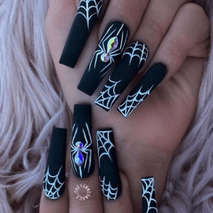 Halloween Style Nails  Press On Spider Pumpkin Pattern False Nail Tips