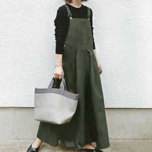 Casual Long Suspenders Skirt with Pocket