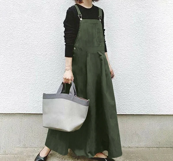 Casual Long Suspenders Skirt with Pocket