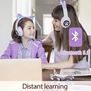 Lucky Cat Cute Girls Colorful Lighting LED Wireless Cat Ear Headphones Tws BT Headset