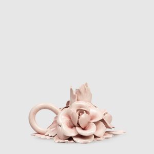Pink ceramic candlestick with roses Bitossi Home
