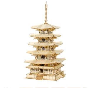 Robotime Rolife 275pcs DIY 3D Five-storied Pagoda Wooden Puzzle Game Assembly Constructor Toy Gift for Children Teen Adult TGN02