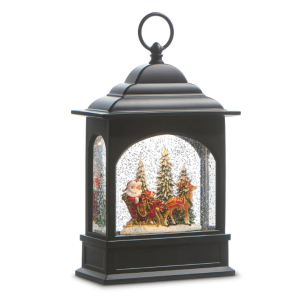 Santa With Sled Pulling Forest Animals Water Lantern - 90059 - NEW 2023 -USB Cord Included
