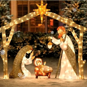 Warm White LED Holy Family Yard Decoration
