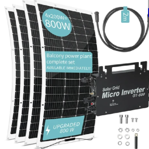 Power Plant with 4 x 200W Flexible Solar Panels, 800W Solar Grid Micro Inverter, 23% Solar Conversion Efficiency, 99.80% Static MPPT Efficiency, WiFi