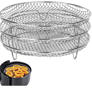Air Fryer Accessories 8" Triple Round Grill Steamer Rack