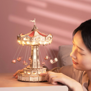 Robotime Rokr Swing Ride DIY Music Box Building Block Amusement Park Series for Kids Adults Gift Easy Assembly 3D Wooden Puzzle