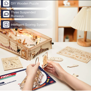 Robotime ROKR 3D Pinball for Kid Adults Family Party Machine Vintage Style Popular Game Smooth Assembly 3D Wooden Puzzles EG01