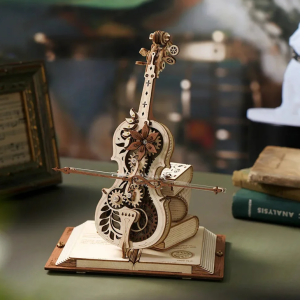Robotime ROKR 3D Wooden Puzzle Magic Cello Mechanical Music Box Moveable Stem Funny Creative Toys for Child Girls AMK63