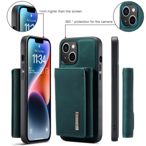 For iPhone 15 DG.MING M1 Series Magnetic Tri-fold Wallet Phone Leather Case