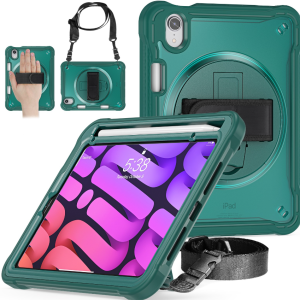 For iPad mini 6 Popeye A Tablet Case with Neck Strap and Bracelet (Dark Night Green)