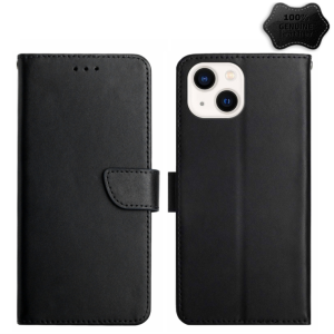 Genuine leather anti-fingerprint left and right open cell phone case black