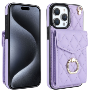 For iPhone 15 Pro Max Crossbody Small Fragrance Organizer Card Case (Light Purple)