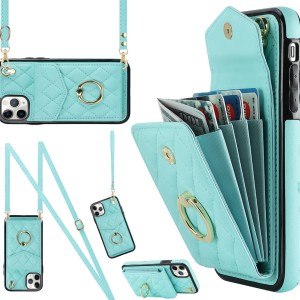 For iPhone 11 Pro Crossbody Small Fragrance Organizer Card Case (Mint Green)