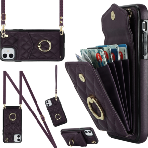 For iPhone 11 Crossbody Small Fragrance Organizer Card Case (Deep Purple)