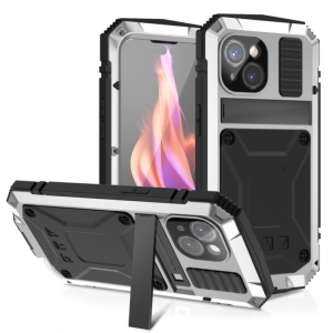 R-JUST Metal + Silicone Life Waterproof Triple Protection Phone Case with Stand (Silver)