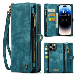 For iPhone 15 Pro Max CaseMe 008 Series Removable Multifunctional Phone Leather Case (Blue)