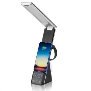 LED Desk Light 3 in 1 Table Lamp with Wireless Charger Wireless Charging Stand Dimmable with Clock Alarm