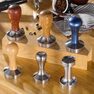 Stainless steel solid wood handle integrated coffee tamper, specification: 58 mm, color: stainless steel integrated