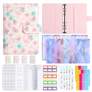 A6 PU leather 6 holes cash budget book small broken flower pattern loose-leaf binder handbook notebook