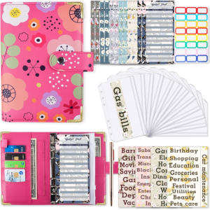 A6 PU Leather Color Printed Notebook Zipper Pocket Loose-leaf Journal Cash Budget Book