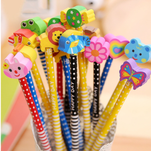 Creative stationery cartoon animals wooden HB with eraser children's pencils school office supplies color random delivery 50 pcs a sale