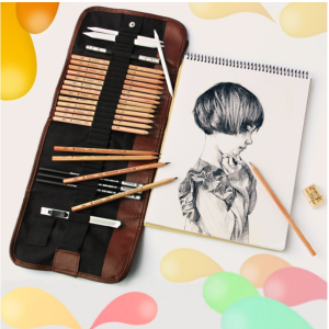 Marco Beginner Sketching Set (18 Sketching Pencils + Charcoal Pencil + Eraser + Pen Curtain + Art Knife) Sketching Tools (Color: Black)