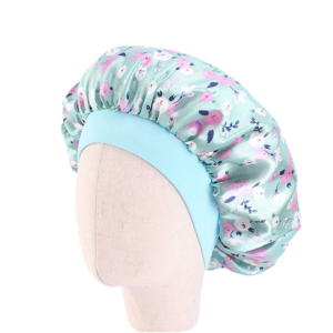 K-14 Children's Printed Floral Sateen Sleeping Cap Adjustable Stretch Hair Care Hat Shower Cap