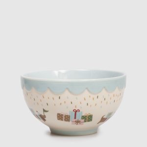 Beige children's ceramic bowl Celebrate with print Bloomingville