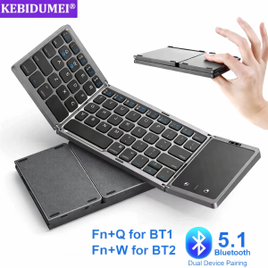 Dual Bluetooth 5.1 Keyboard 3-Folding Mini Keyboard Rechargeable Foldable Keyboard with Touchpad for Windows Android IOS iPad