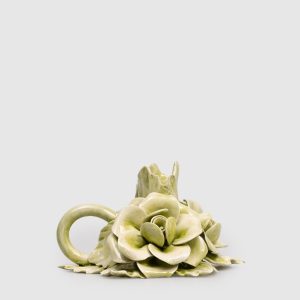 Green ceramic candlestick with roses Bitossi Home