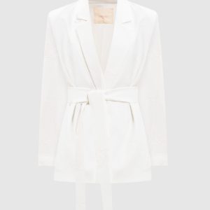 Ivory jacket with a hood and embroidery Twinset