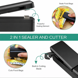 Mini Bag Sealer 2-in-1 Portable Heat Sealers USB Rechargeable Handheld Vacuum Heat Sealers &Cutter for Plastic Bag Storage Food