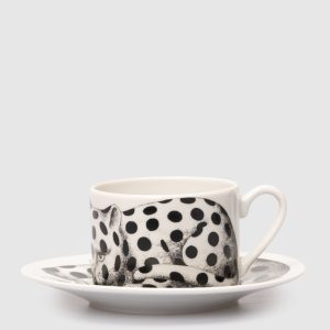 High Fidelity Quadrettato White Porcelain Tea Set with Cup and Saucer Fornasetti