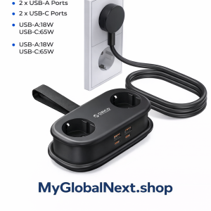 ORICO EU Plug GaN 65W Power Strip 2AC Outlets 2USB Port 1Type C Portable Adapter Extension Cord Fast Charging For Travel Home